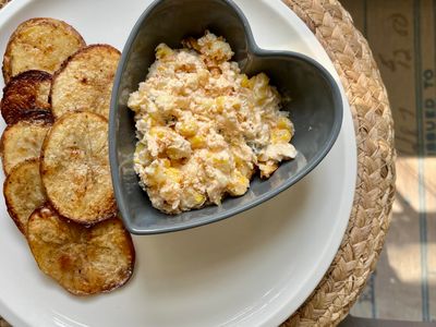 Creamy Corn Dip with Oven-Baked Kettle Chips